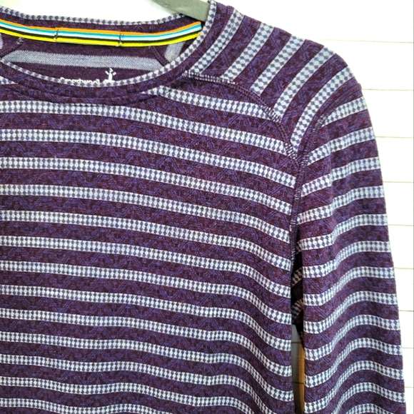 SMARTWOOL 100% MERINO WOOL 250 MIDWEIGHT BASE LAYER PURPLE STRIPE, SZ LARGE - Picture 4 of 13